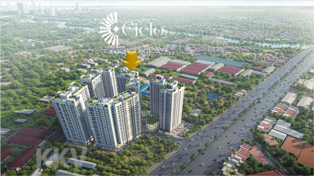 Phối cảnh tháp Cielo (T1A) trong dự án Destino Centro, nhìn từ trên cao